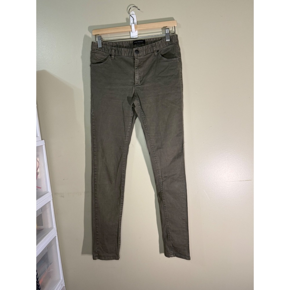 Mango Basics Minimalist Olive Green Skinny Pants Slim Fit Twill Trousers 6